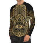 Gold Hamsa Hand Print Men's Long Sleeve Rash Guard