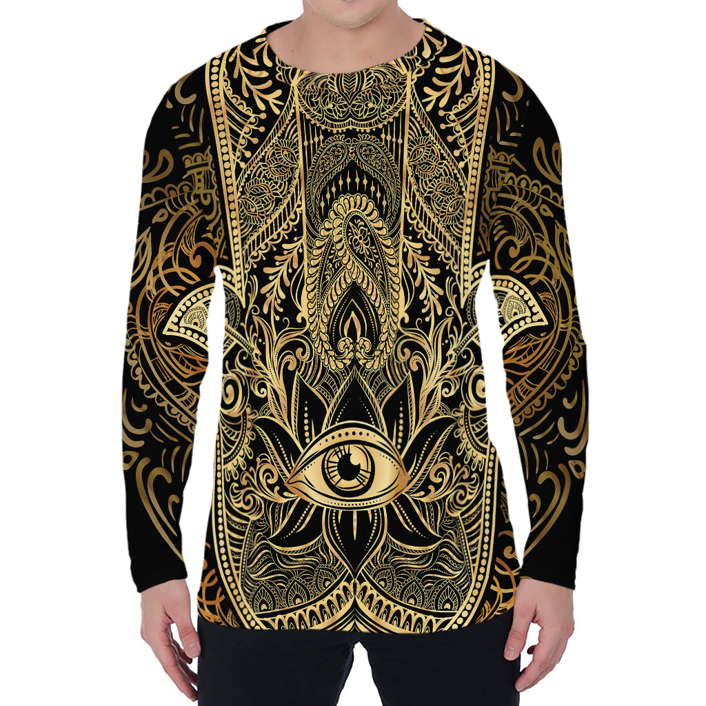 Gold Hamsa Hand Print Men's Long Sleeve T-Shirt