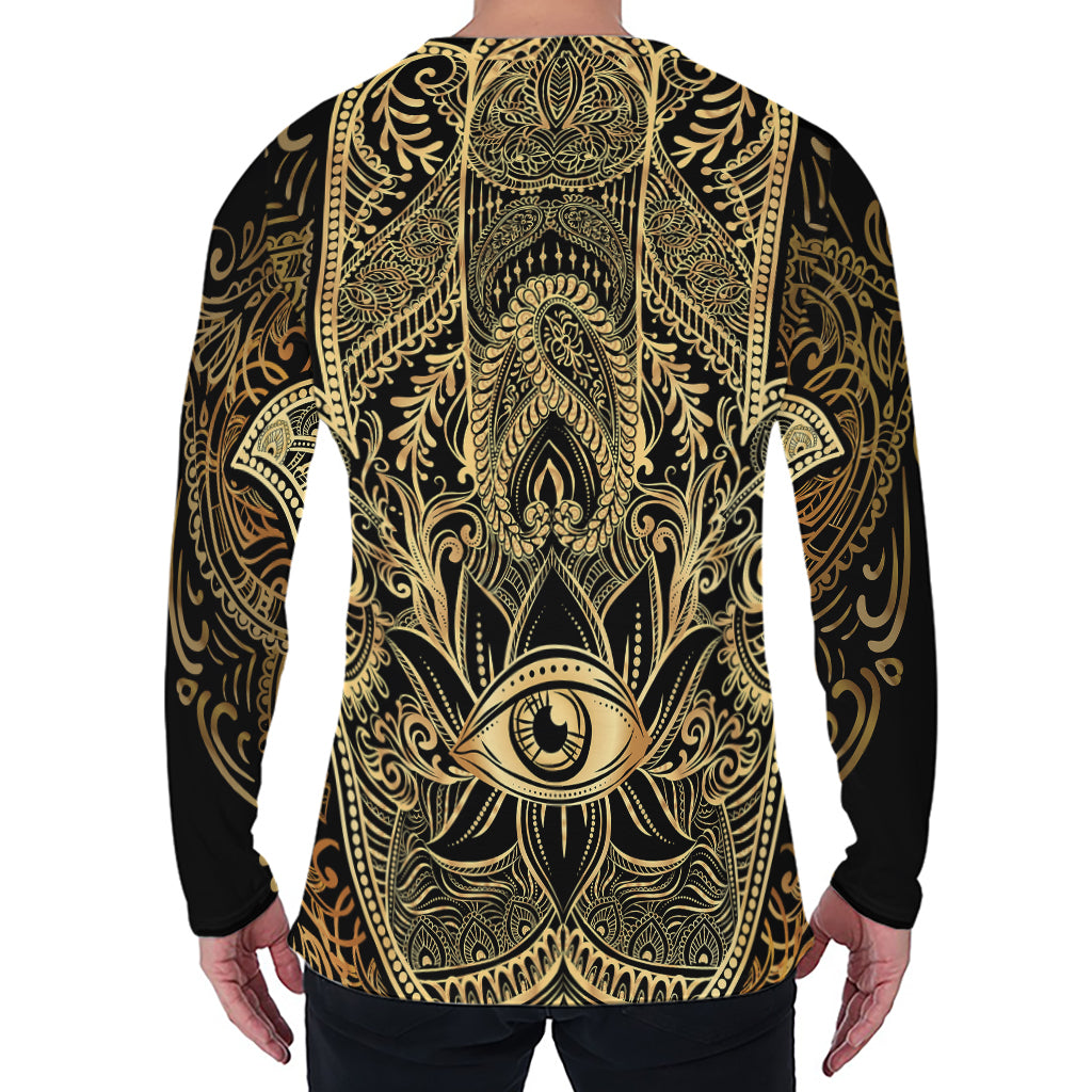 Gold Hamsa Hand Print Men's Long Sleeve T-Shirt