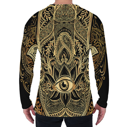 Gold Hamsa Hand Print Men's Long Sleeve T-Shirt