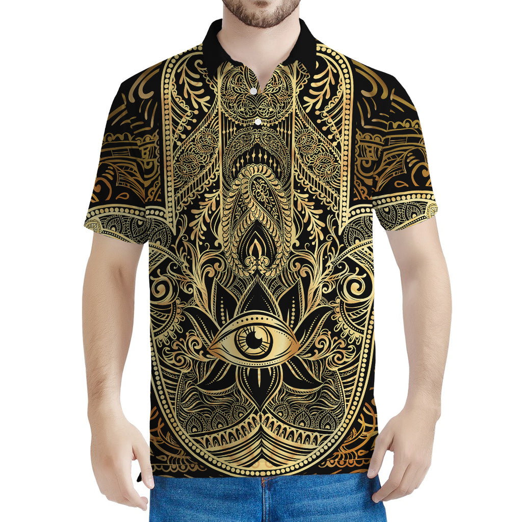 Gold Hamsa Hand Print Men's Polo Shirt