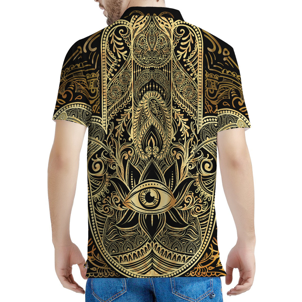 Gold Hamsa Hand Print Men's Polo Shirt