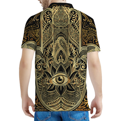 Gold Hamsa Hand Print Men's Polo Shirt