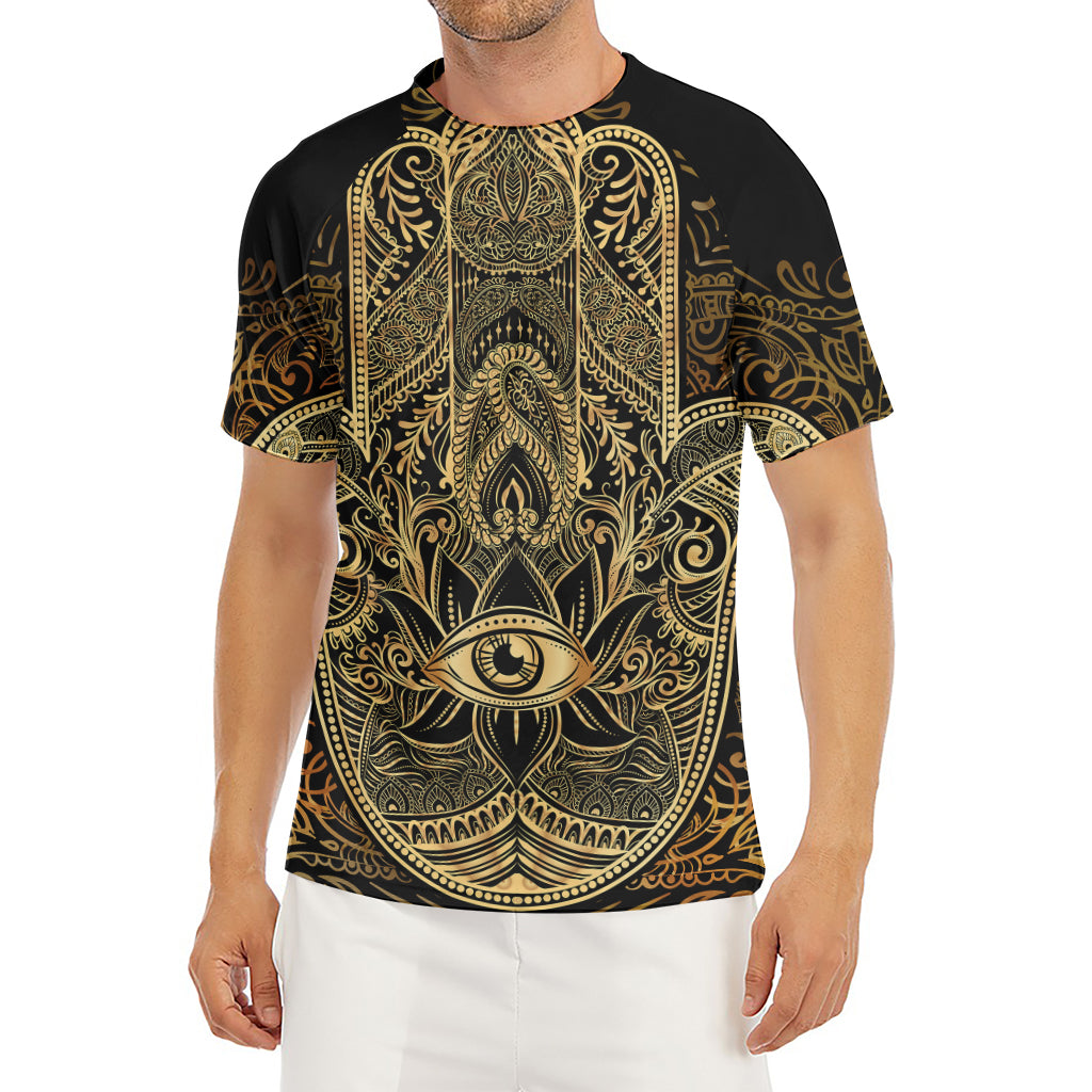 Gold Hamsa Hand Print Men's Short Sleeve Rash Guard
