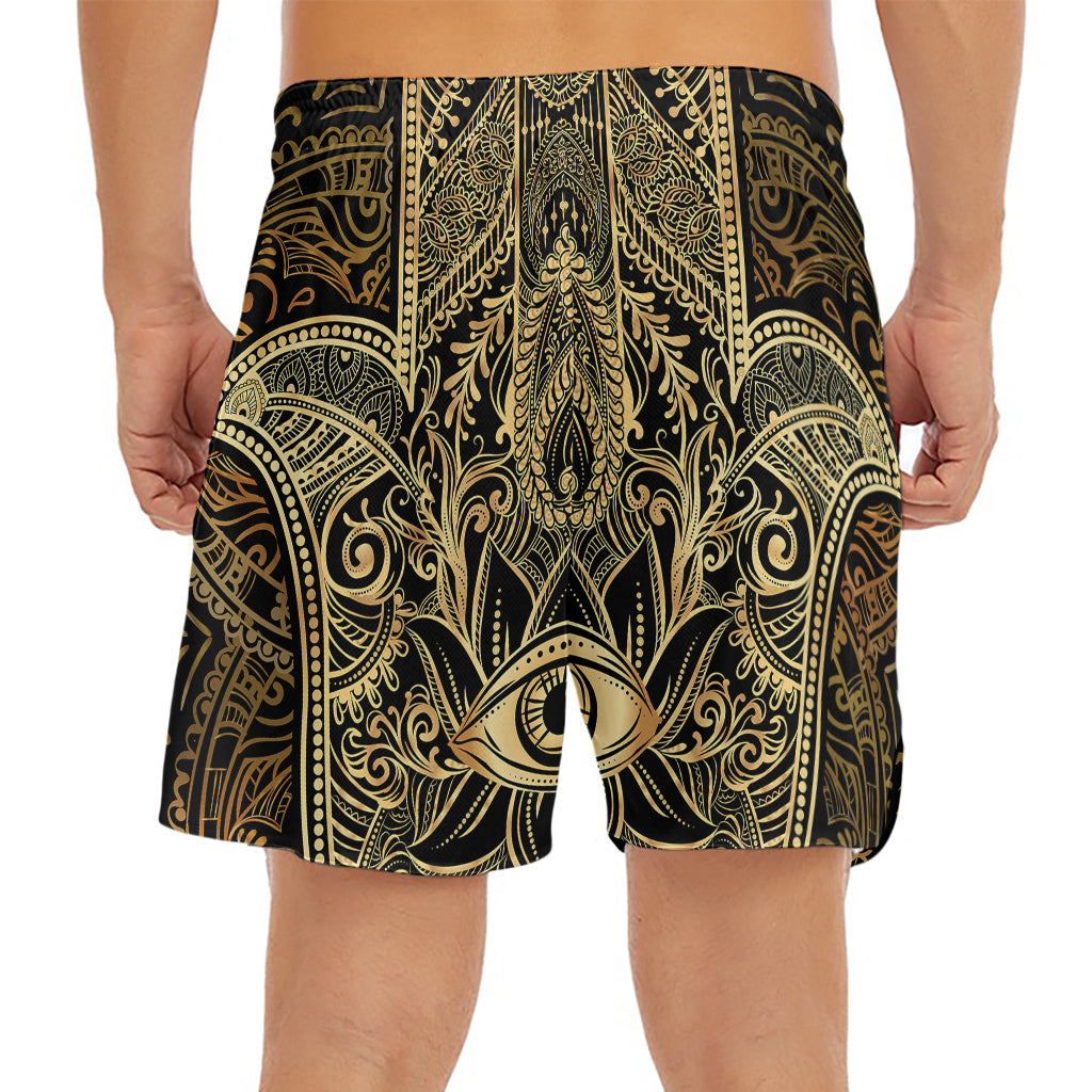 Gold Hamsa Hand Print Men's Split Running Shorts