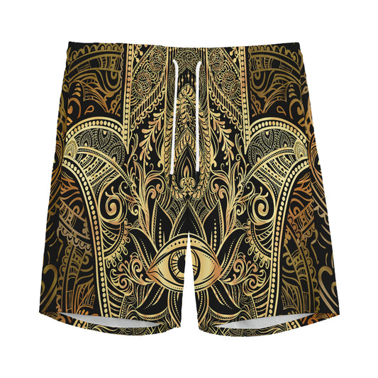Gold Hamsa Hand Print Men's Sports Shorts