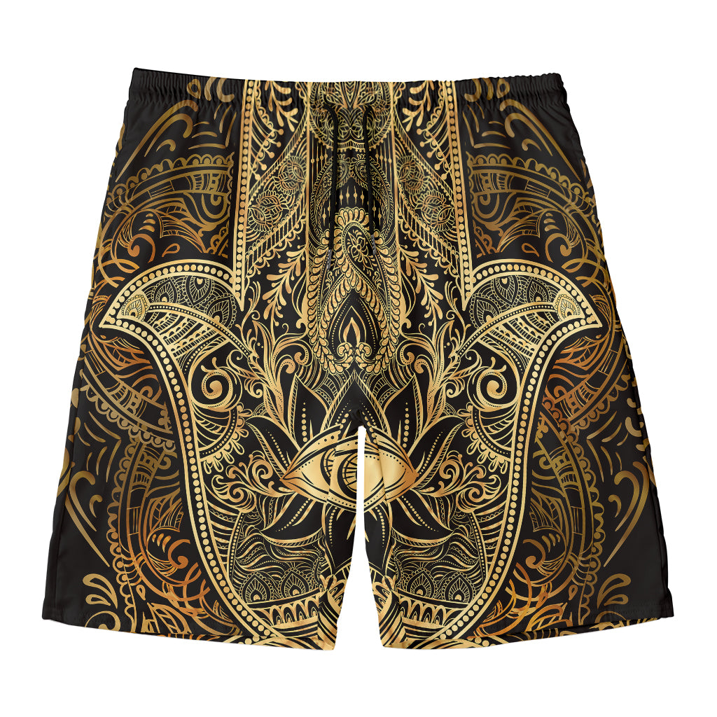 Gold Hamsa Hand Print Men's Swim Trunks