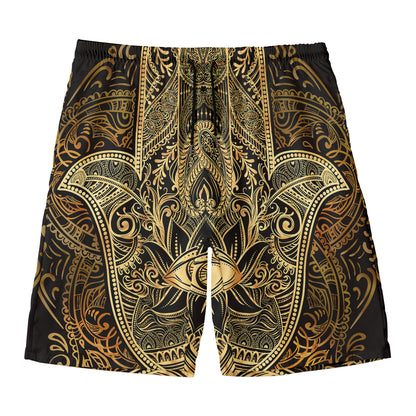 Gold Hamsa Hand Print Men's Swim Trunks