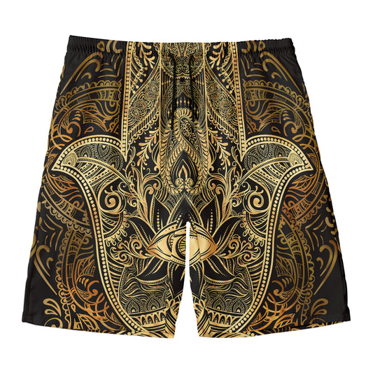 Gold Hamsa Hand Print Men's Swim Trunks