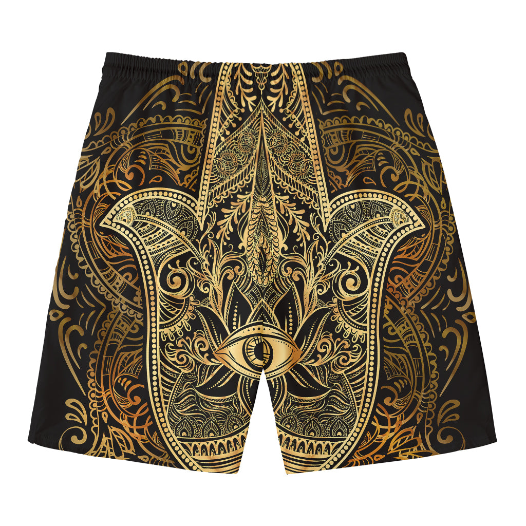 Gold Hamsa Hand Print Men's Swim Trunks