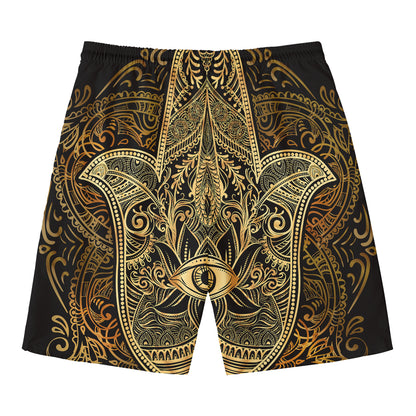 Gold Hamsa Hand Print Men's Swim Trunks