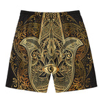 Gold Hamsa Hand Print Men's Swim Trunks