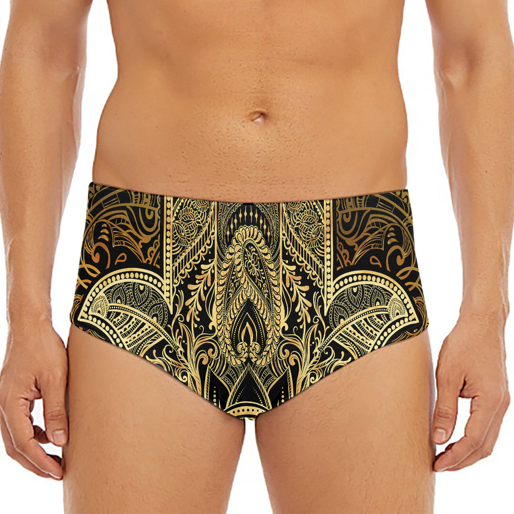 Gold Hamsa Hand Print Men's Triangle Swim Briefs