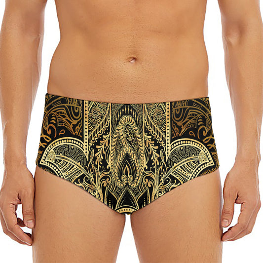 Gold Hamsa Hand Print Men's Triangle Swim Briefs