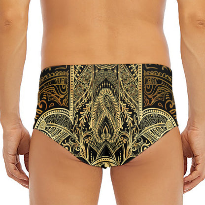 Gold Hamsa Hand Print Men's Triangle Swim Briefs