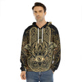 Gold Hamsa Hand Print Men's Velvet Pullover Hoodie