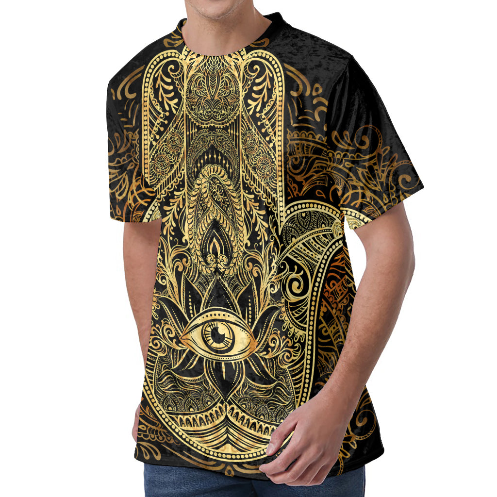 Gold Hamsa Hand Print Men's Velvet T-Shirt
