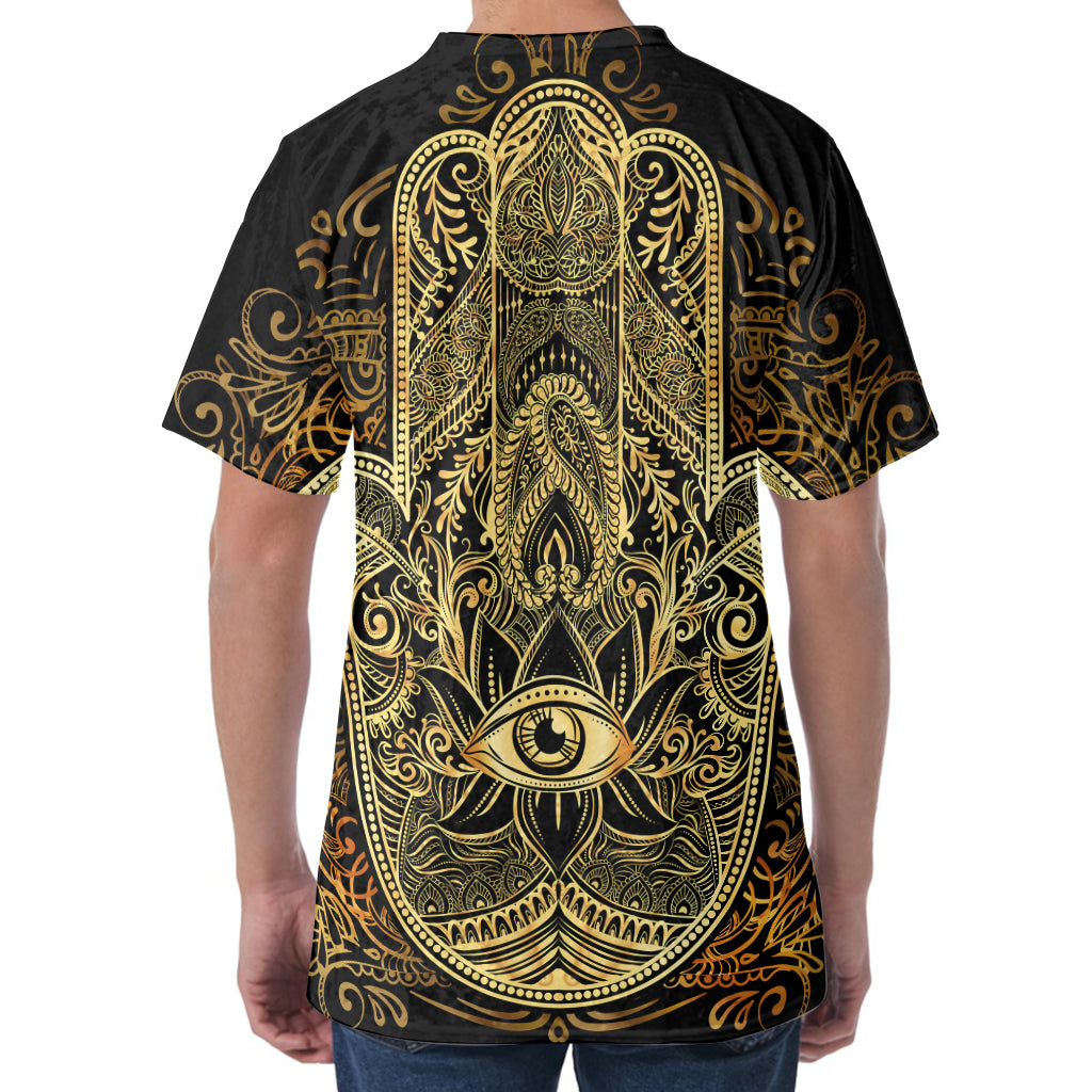 Gold Hamsa Hand Print Men's Velvet T-Shirt