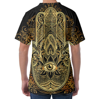 Gold Hamsa Hand Print Men's Velvet T-Shirt