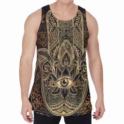 Gold Hamsa Hand Print Men's Velvet Tank Top