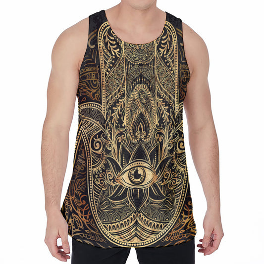 Gold Hamsa Hand Print Men's Velvet Tank Top