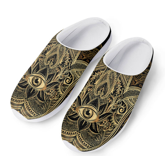 Gold Hamsa Hand Print Mesh Casual Shoes