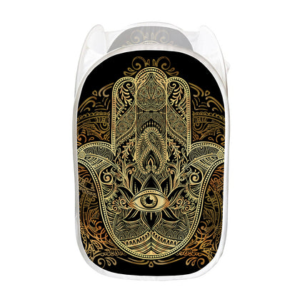 Gold Hamsa Hand Print Mesh Laundry Hamper