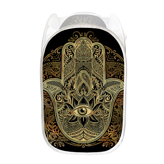 Gold Hamsa Hand Print Mesh Laundry Hamper
