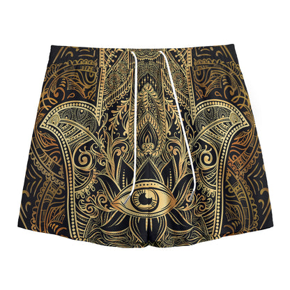Gold Hamsa Hand Print Mesh Shorts
