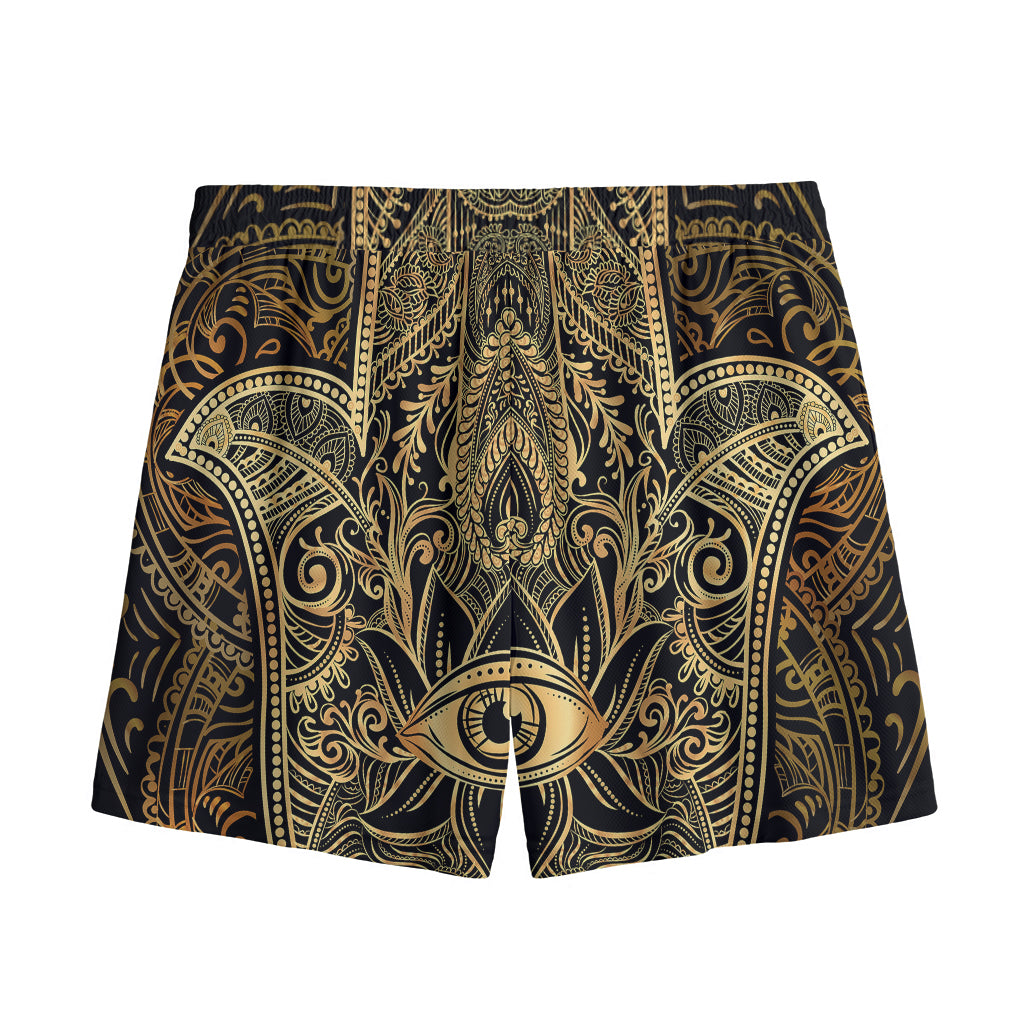 Gold Hamsa Hand Print Mesh Shorts