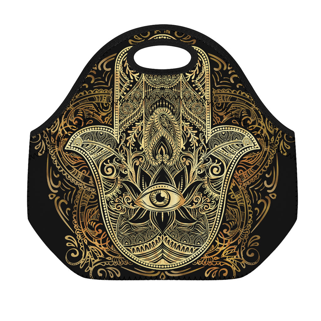 Gold Hamsa Hand Print Neoprene Lunch Bag