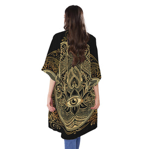 Gold Hamsa Hand Print Open Front Beach Cover Up