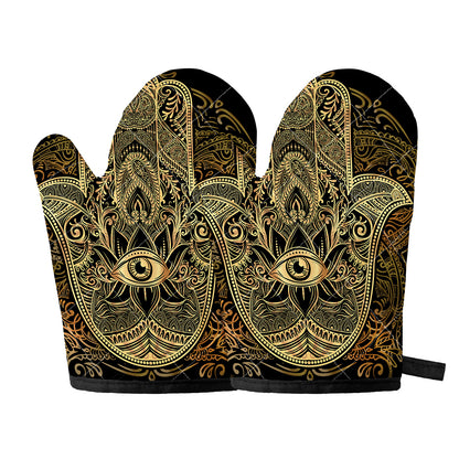 Gold Hamsa Hand Print Oven Mitts