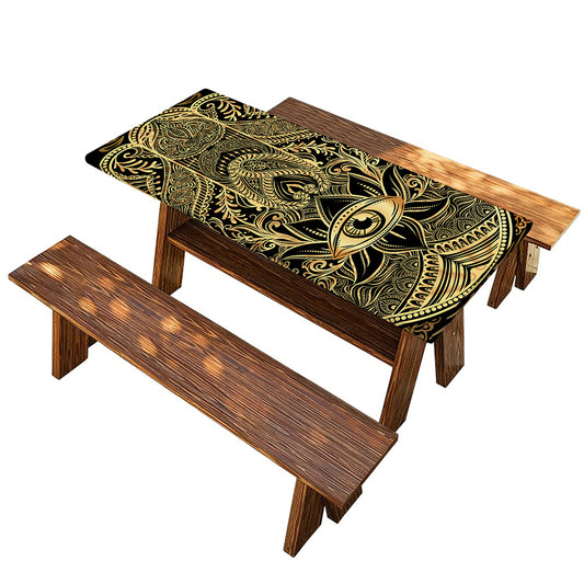 Gold Hamsa Hand Print Picnic Table Cover