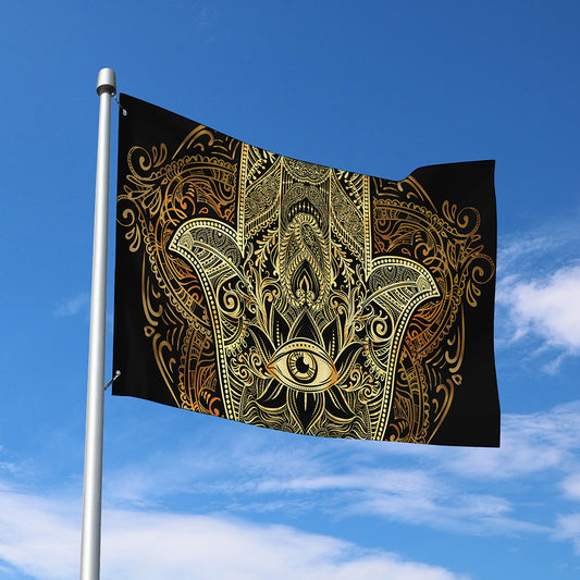 Gold Hamsa Hand Print Polyester Flag