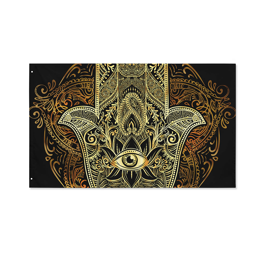 Gold Hamsa Hand Print Polyester Flag