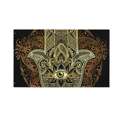 Gold Hamsa Hand Print Polyester Flag