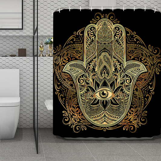 Gold Hamsa Hand Print Polyester Shower Curtain