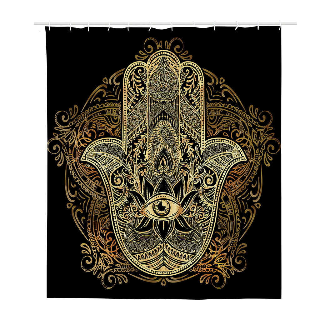 Gold Hamsa Hand Print Polyester Shower Curtain