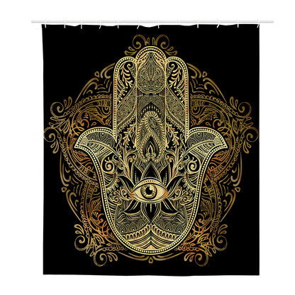 Gold Hamsa Hand Print Polyester Shower Curtain