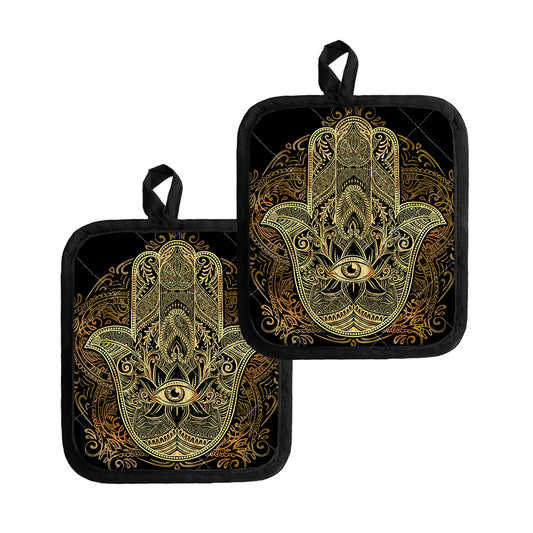 Gold Hamsa Hand Print Pot Holders