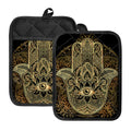 Gold Hamsa Hand Print Pot Holders With Pocket