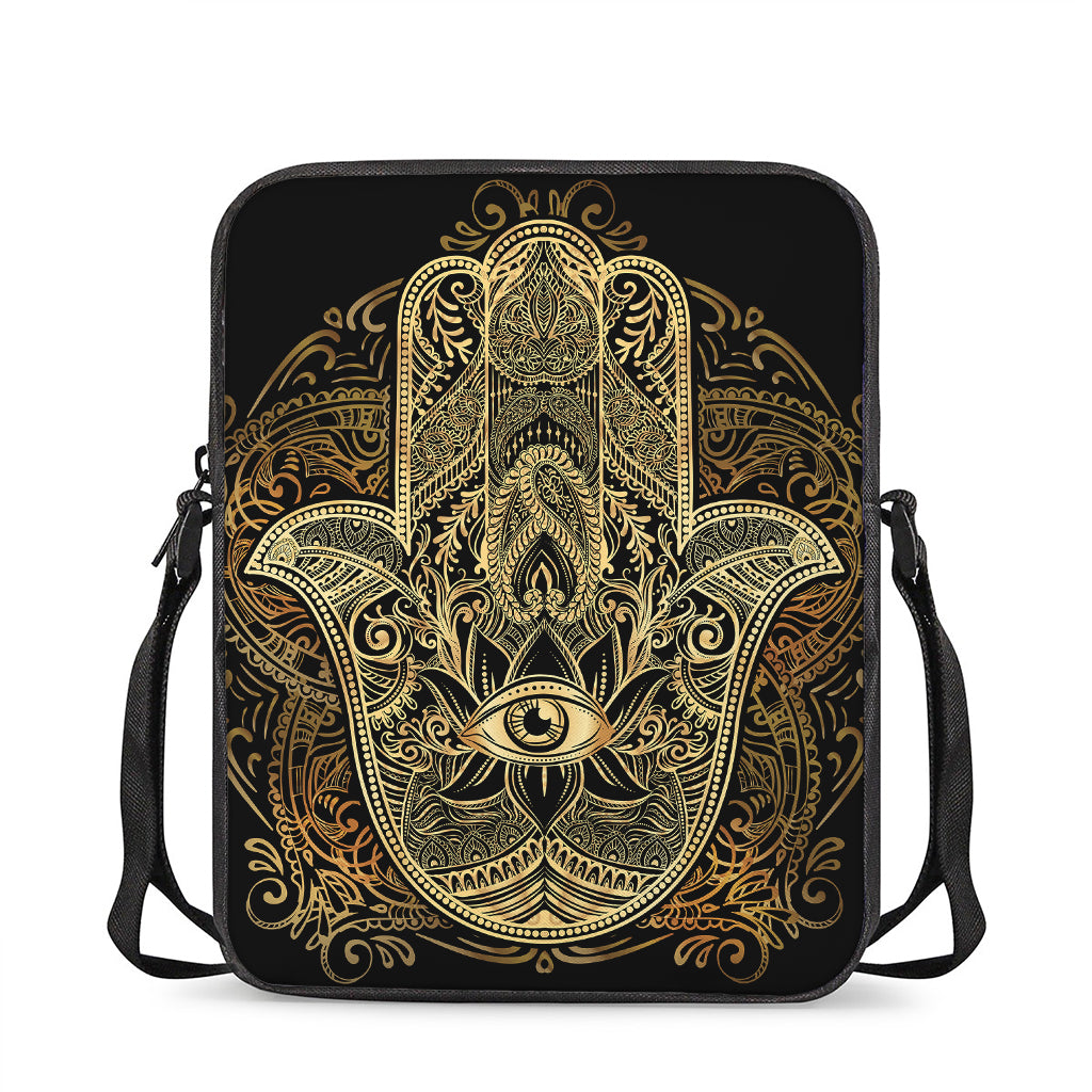 Gold Hamsa Hand Print Rectangular Crossbody Bag