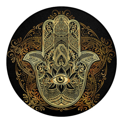 Gold Hamsa Hand Print Round Blanket