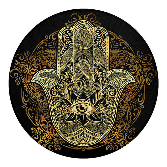 Gold Hamsa Hand Print Round Blanket