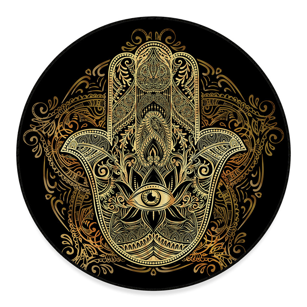 Gold Hamsa Hand Print Round Floor Mat