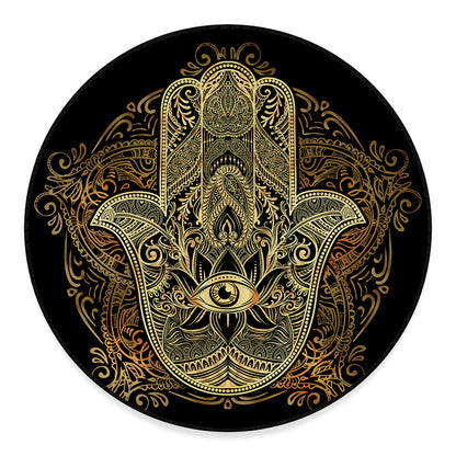 Gold Hamsa Hand Print Round Floor Mat