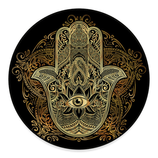 Gold Hamsa Hand Print Round Floor Mat