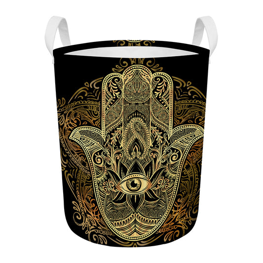Gold Hamsa Hand Print Round Laundry Basket