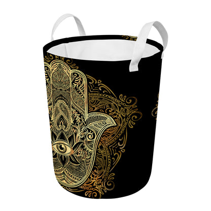 Gold Hamsa Hand Print Round Laundry Basket